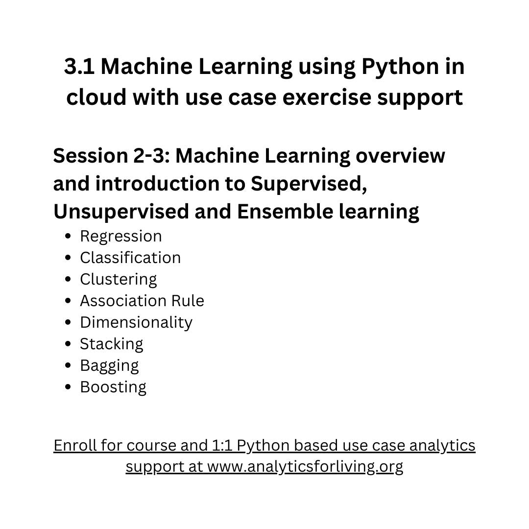 3.1 Machine Learning using Python in cloud environment -and- 1:1 use case support to apply learning (15-25 hours)