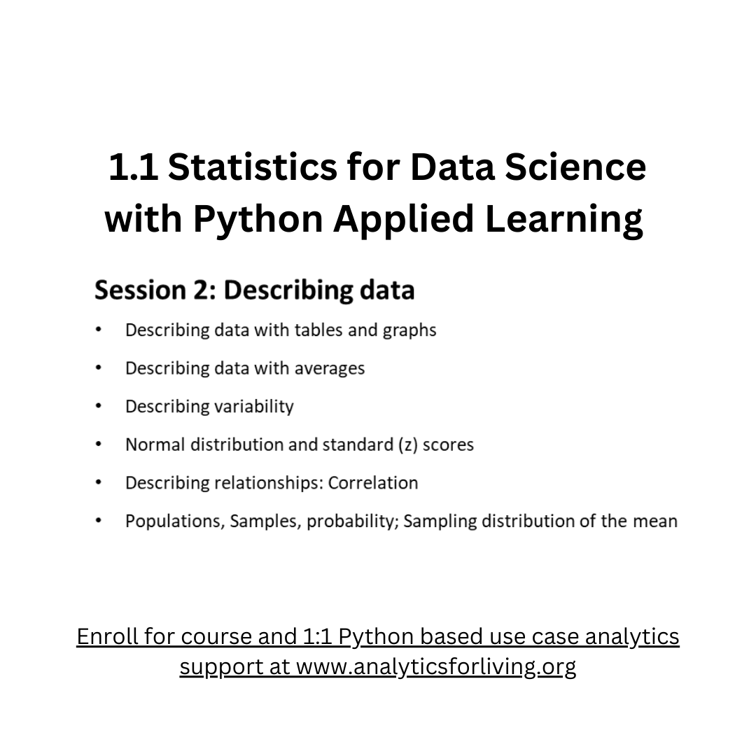 1.1 Statistics for Data Science with Python -and- 1:1 use case support ...