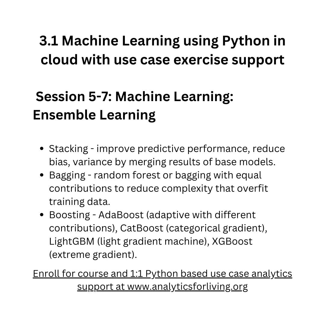 3.1 Machine Learning using Python in cloud environment -and- 1:1 use case support to apply learning (15-25 hours)